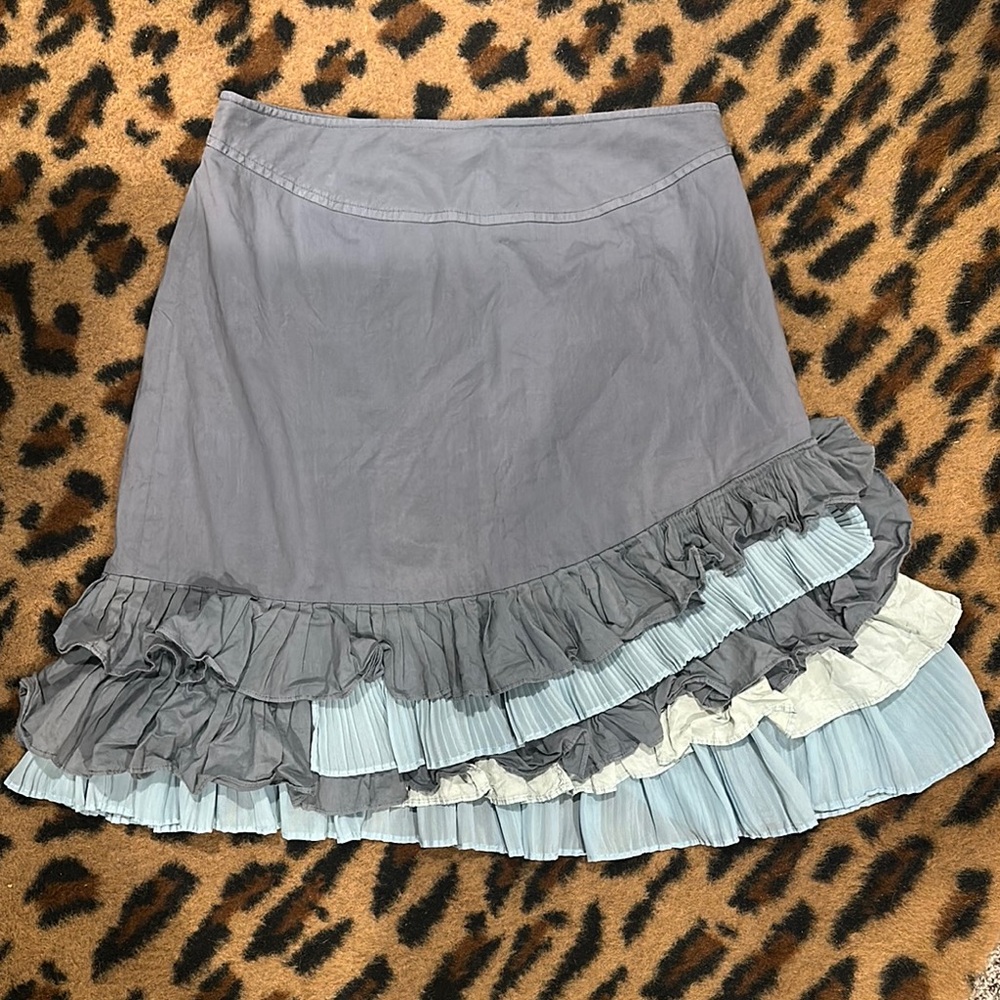 Odille Blue Mini A-Line Ruffled Skirt